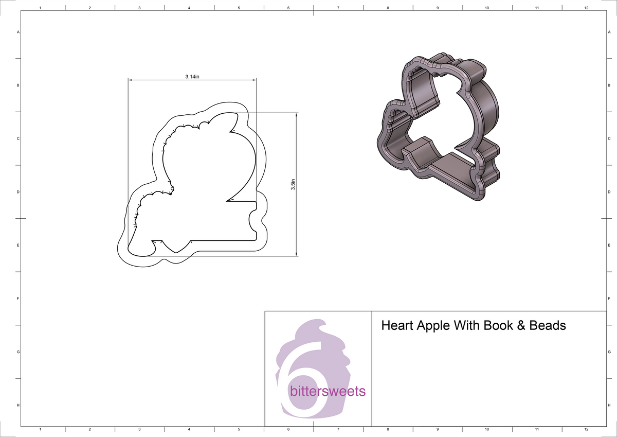 DIGITAL STL Download For Heart Apple With Book &amp; Beads Cookie Cutter