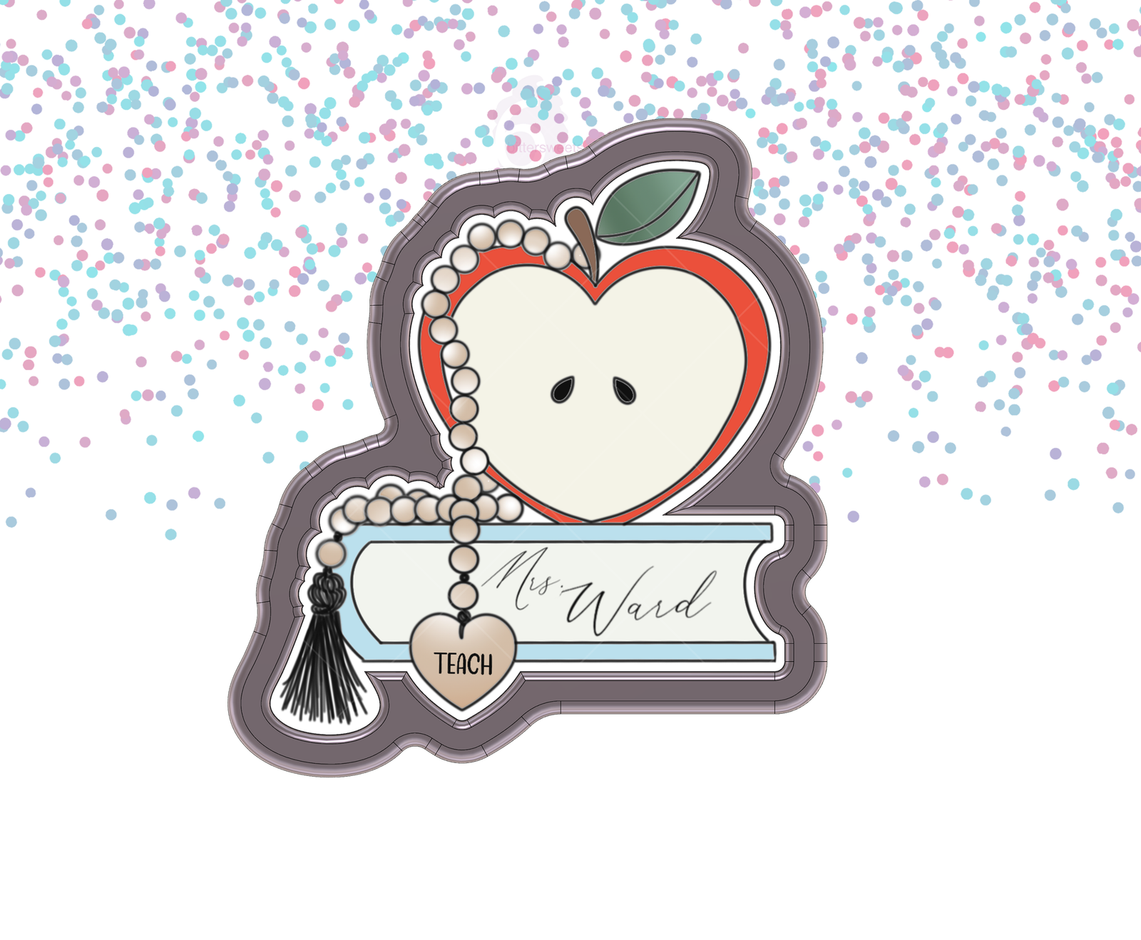 DIGITAL STL Download For Heart Apple With Book & Beads Cookie Cutter