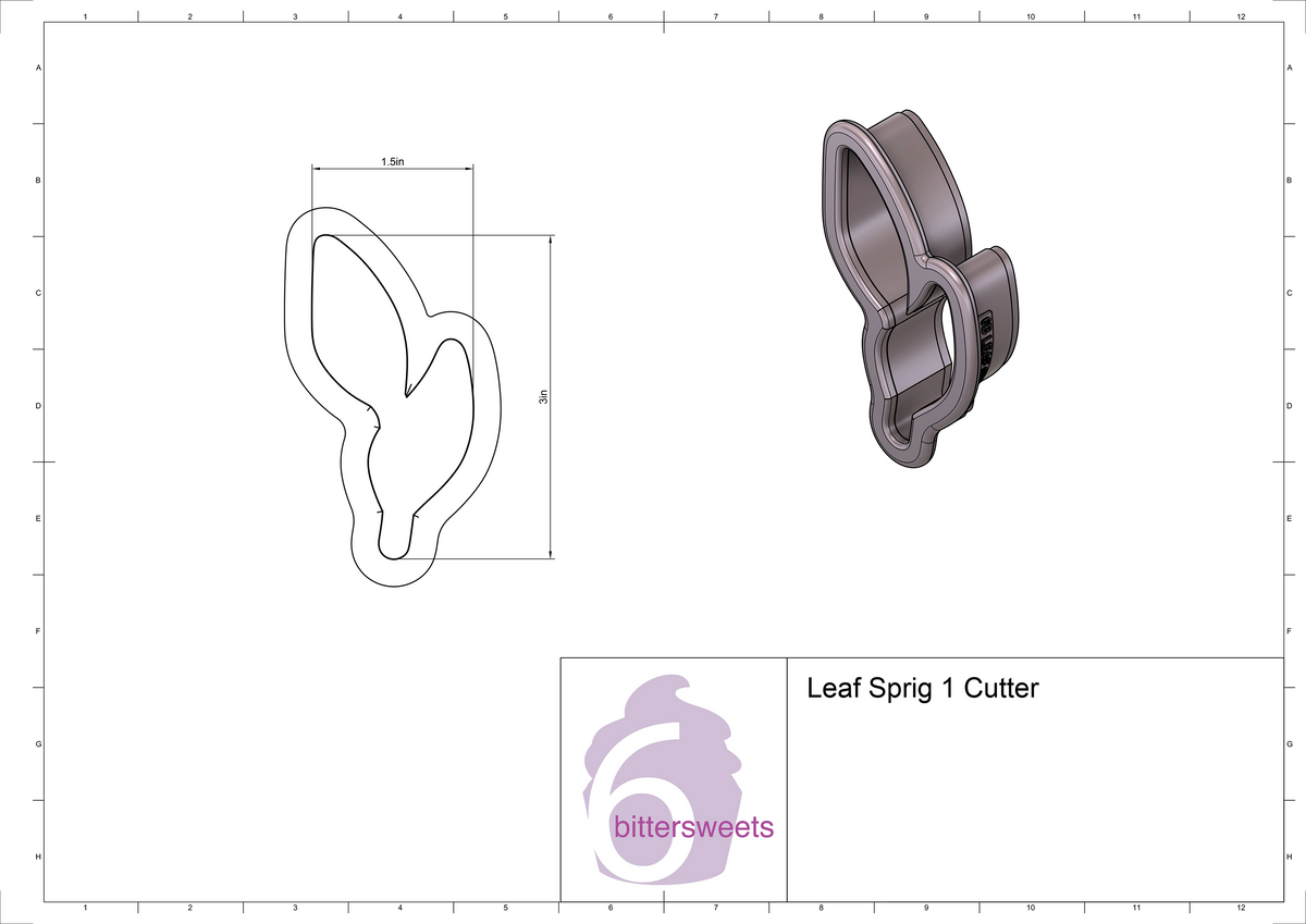 DIGITAL STL Download For Leaf Sprig 1 Cookie Cutter