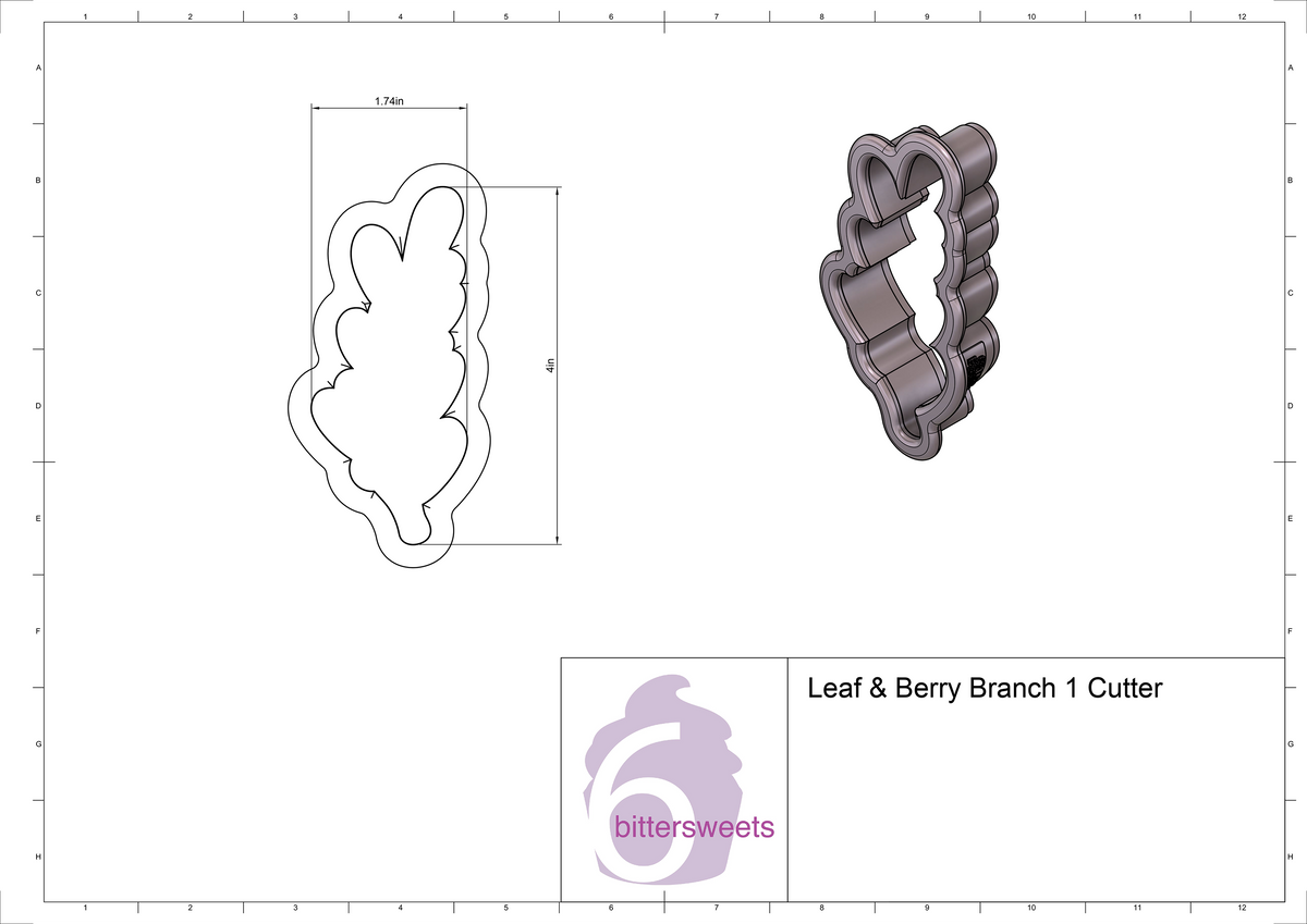 DIGITAL STL Download For Leaf &amp; Berry Branch 1 Cookie Cutter