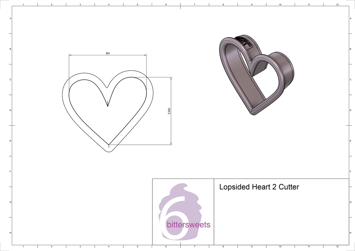 DIGITAL STL Download For Lopsided Heart 2 Cookie Cutter
