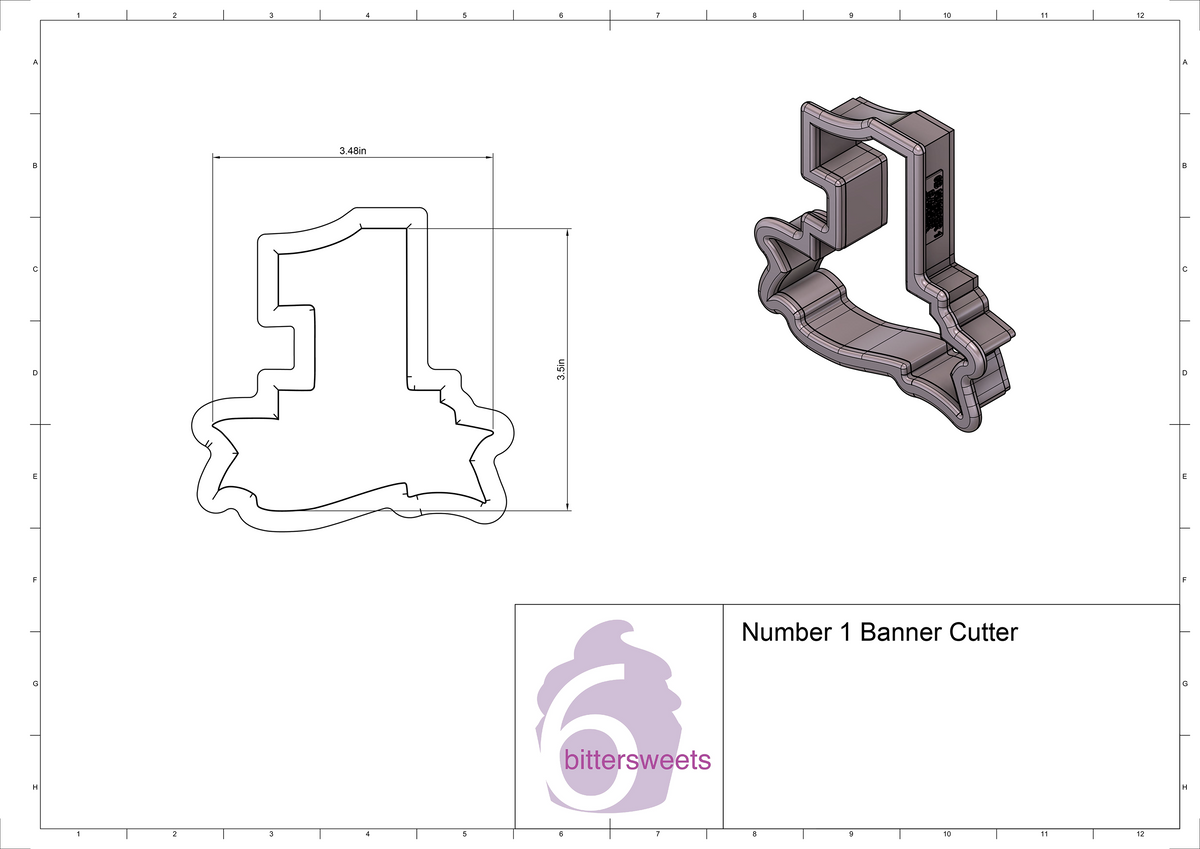 DIGITAL STL Download For Number 1 Banner Cookie Cutter