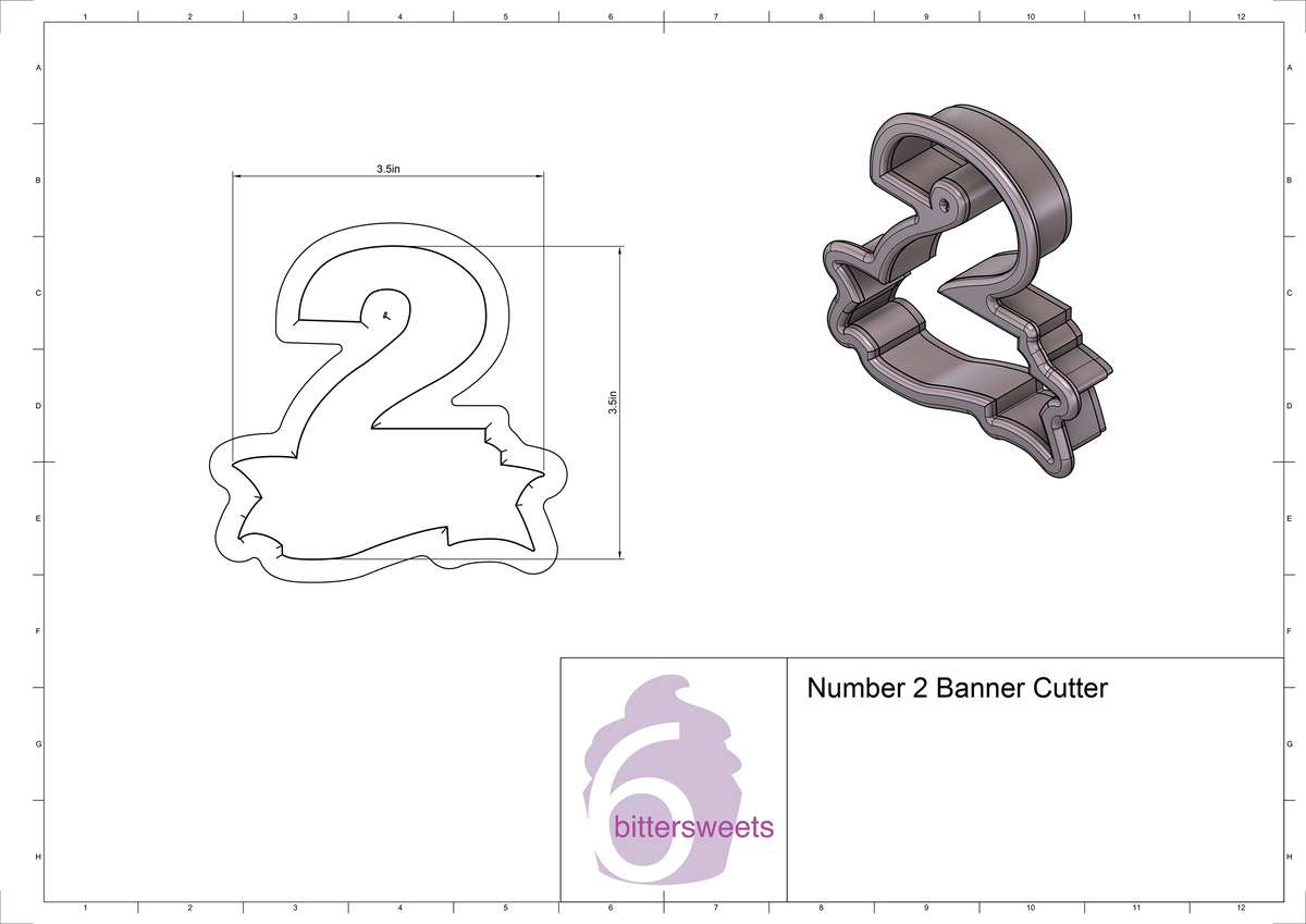 DIGITAL STL Download For Number 2 Banner Cookie Cutter