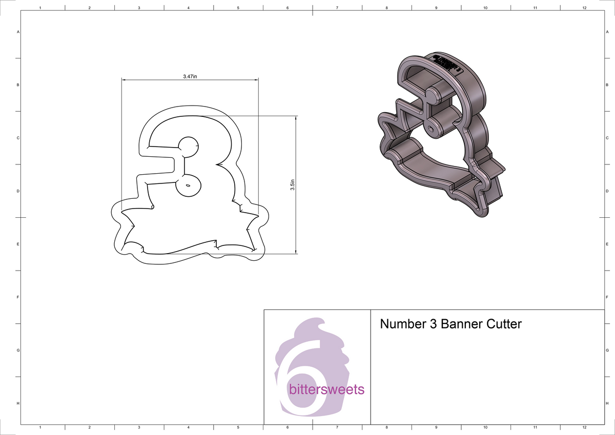 DIGITAL STL Download For Number 3 Banner Cookie Cutter