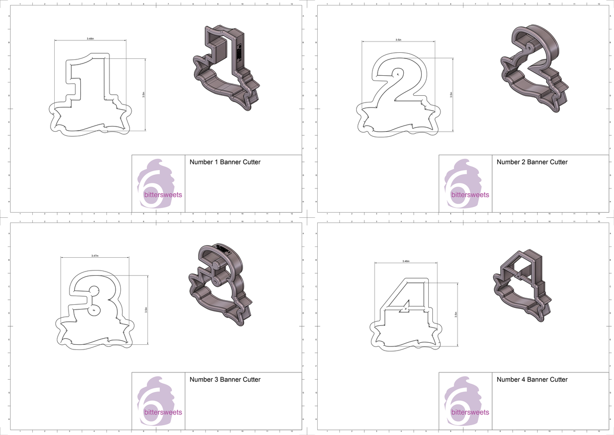 Number Banners 1 - 9 Cookie Cutters