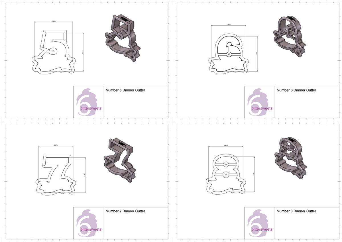 Number Banners 1 - 9 Cookie Cutters