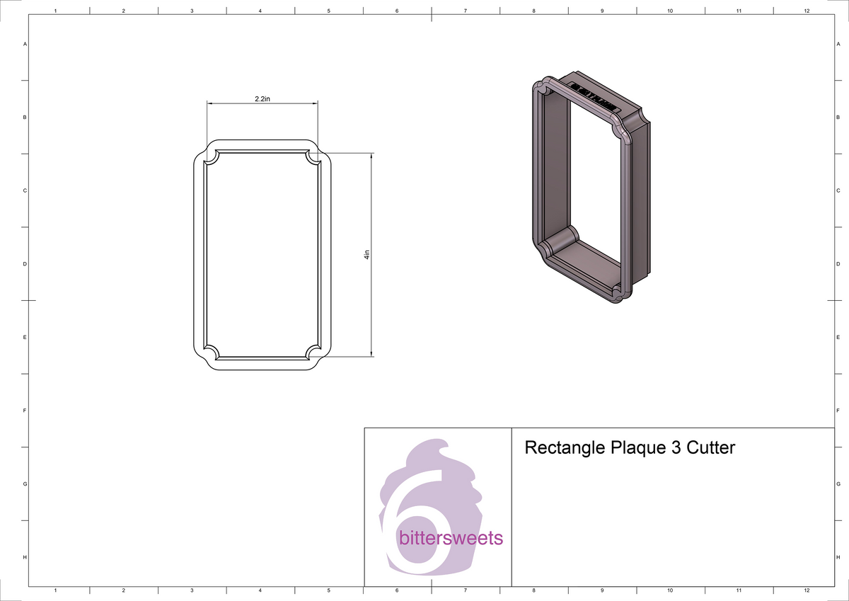 DIGITAL STL Download For Rectangle Plaque 3 Cookie Cutter