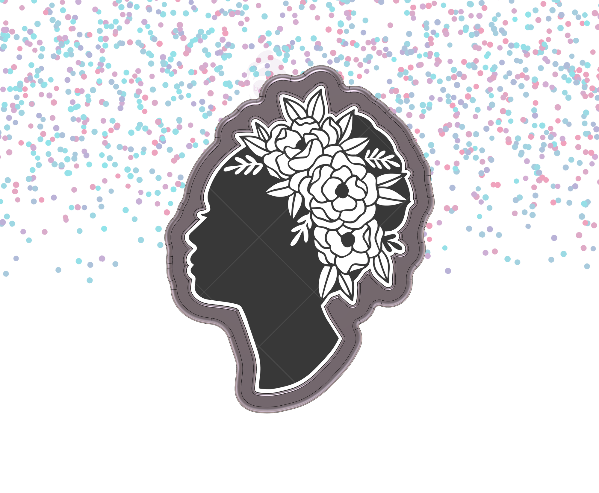 Woman's Head Floral Profile 1 Cookie Cutter