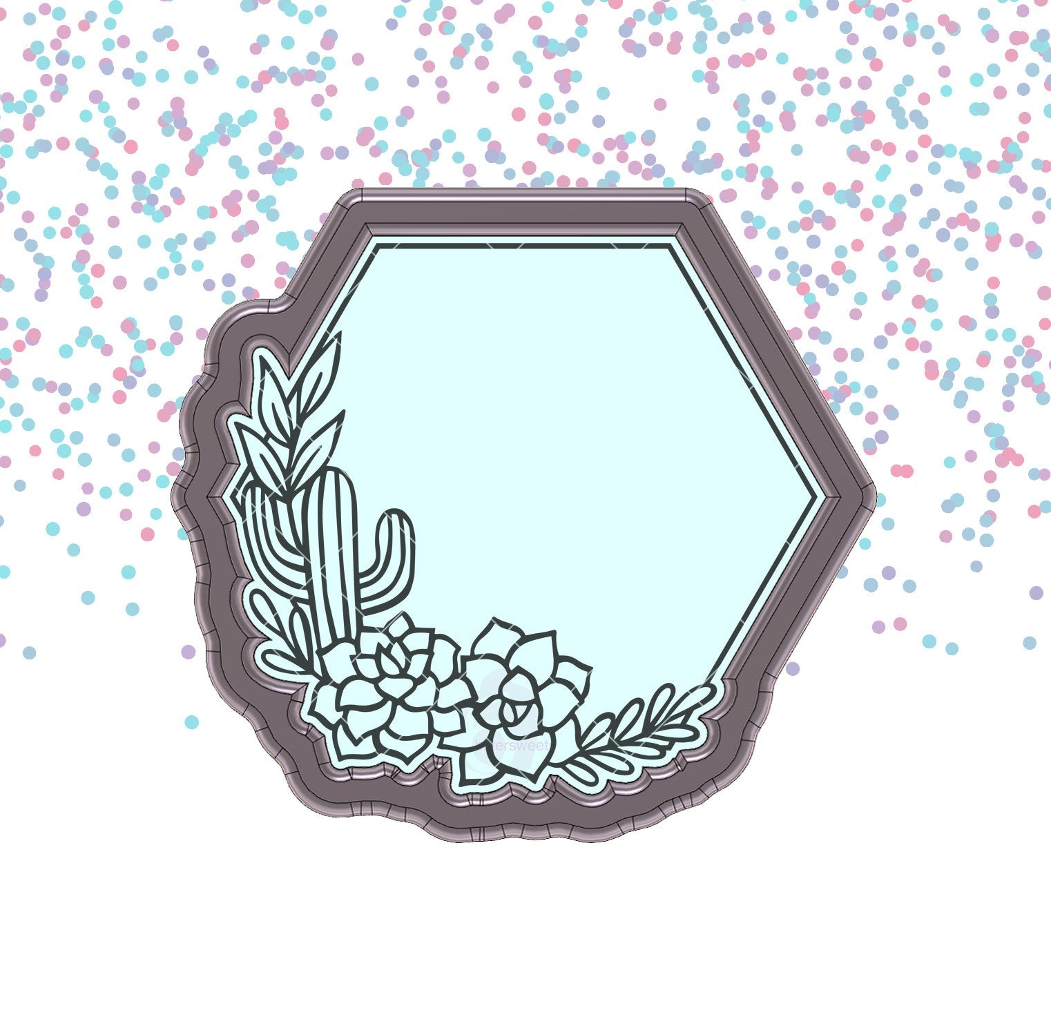 Cactus Floral Hexagon Plaque Cookie Cutter