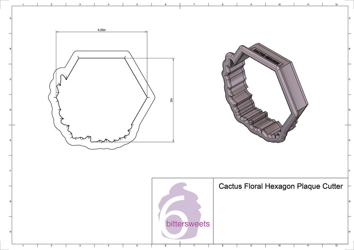Cactus Floral Hexagon Plaque Cookie Cutter