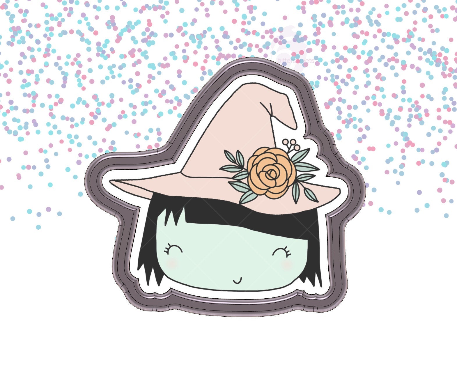 Cute Witch With Floral Hat Cookie Cutter