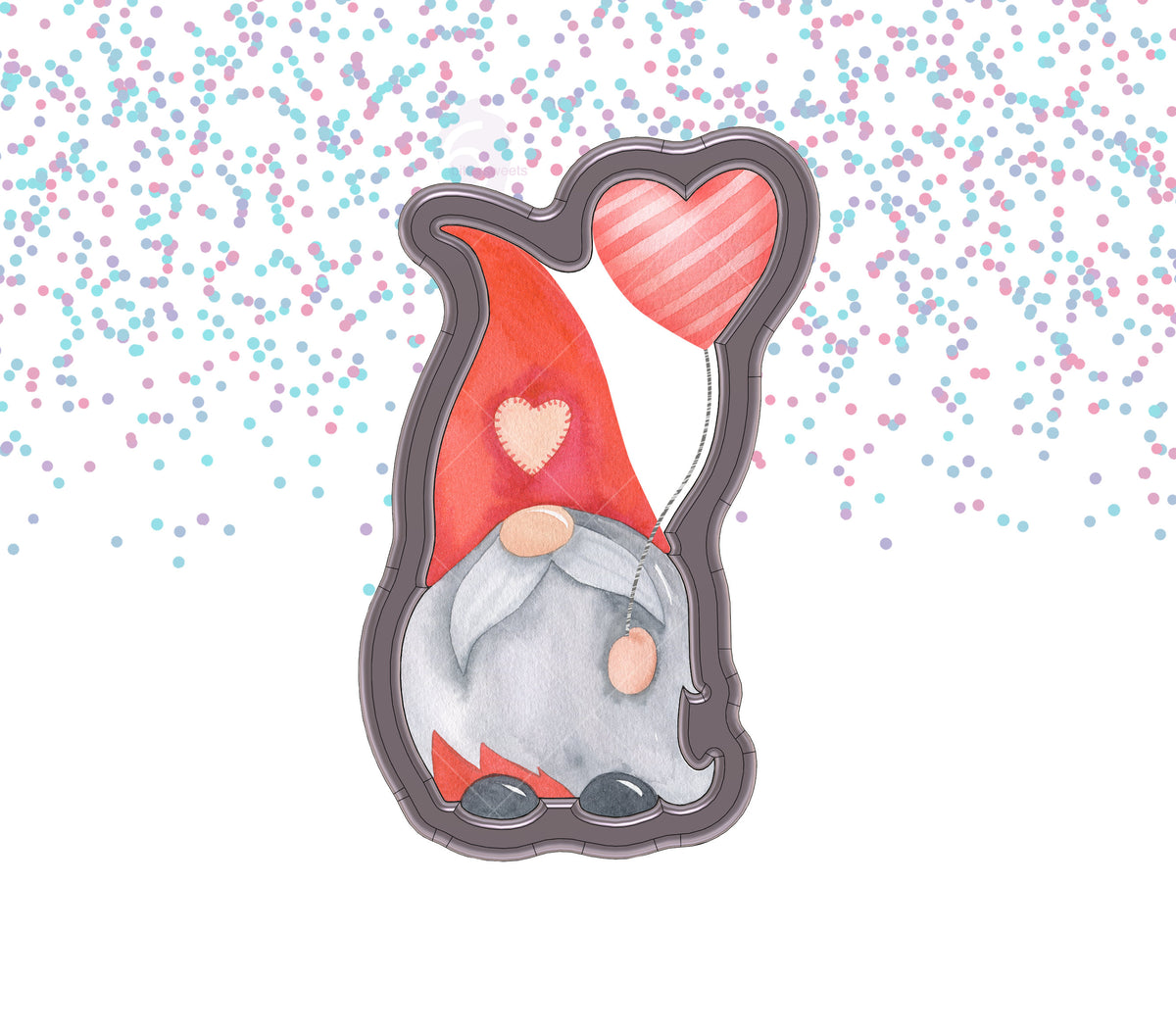 Love Gnome 3 With Heart Balloon Cookie Cutter
