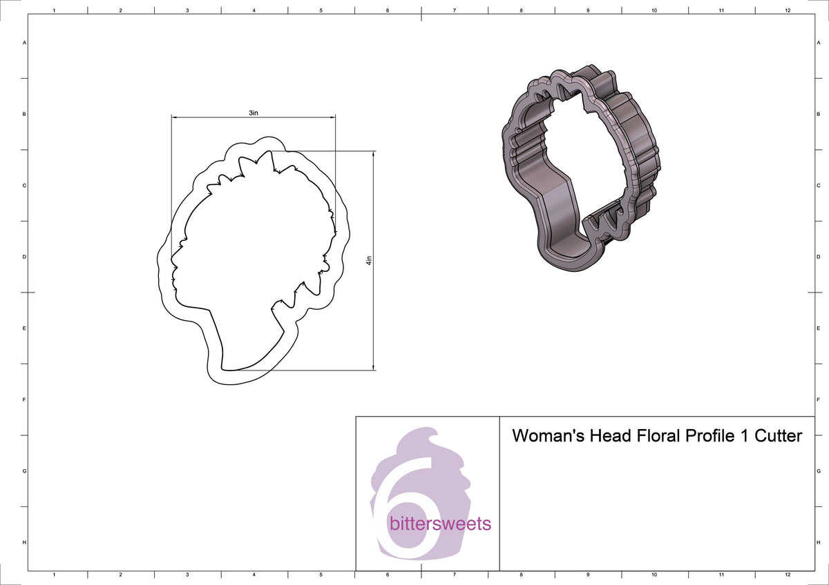 Woman&#39;s Head Floral Profile 1 Cookie Cutter